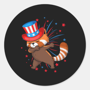 Dabbing Red Panda With Usa Hat Firework 4th Of Jul Classic Round Sticker
