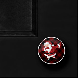 Dabbing Red Plaid Santa Claus Fun Rustic Buffalo Ceramic Knob
