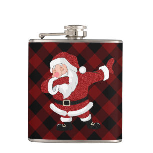 Dabbing Red Plaid Santa Claus   Fun Rustic Buffalo Hip Flask