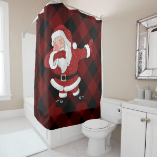 Dabbing Red Plaid Santa Claus   Fun Rustic Buffalo Shower Curtain