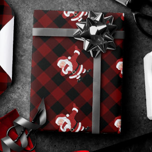 Dabbing Red Plaid Santa Claus   Fun Rustic Buffalo Wrapping Paper