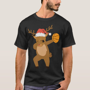 Dabbing reindeer Basketball Santa Christmas T-Shirt