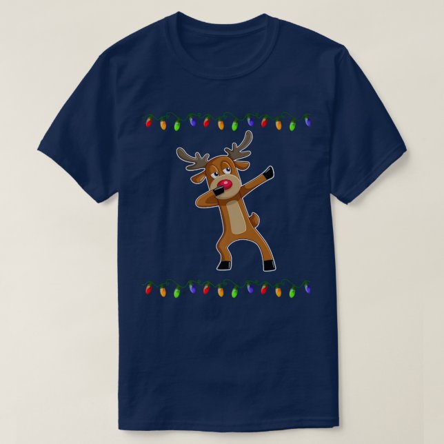 Dabbing Reindeer Christmas Lights Dab Funny Reinde T-Shirt (Design Front)