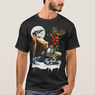 Dabbing Reindeer On Excavator Truck Christmas Driv T-Shirt