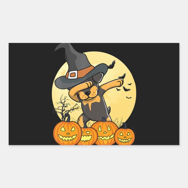 dabbing rottweiler dab dance funny dog halloween rectangular sticker (Front)