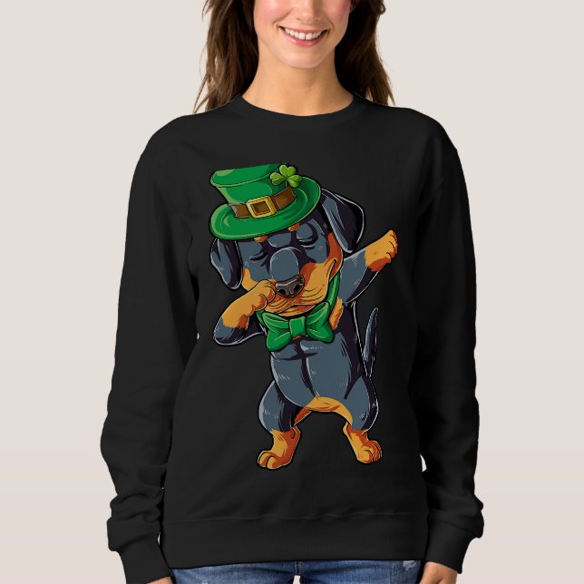 Dabbing Rottweiler St Patricks Day Boys Kids Lepre Sweatshirt (Front)