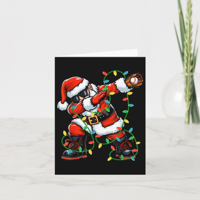 Dabbing Santa Baseball Christmas Lights Xmas Baseb Card (Front)