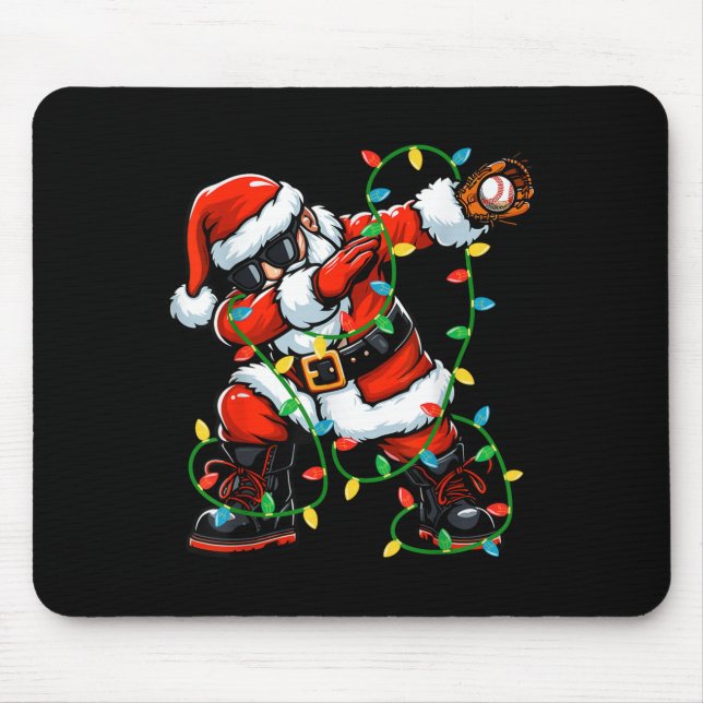 Dabbing Santa Baseball Christmas Lights Xmas Baseb Mouse Pad (Front)