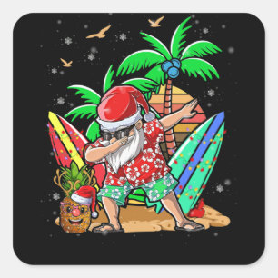 Dabbing Santa Christmas in July Kids Hawaiian Square Sticker