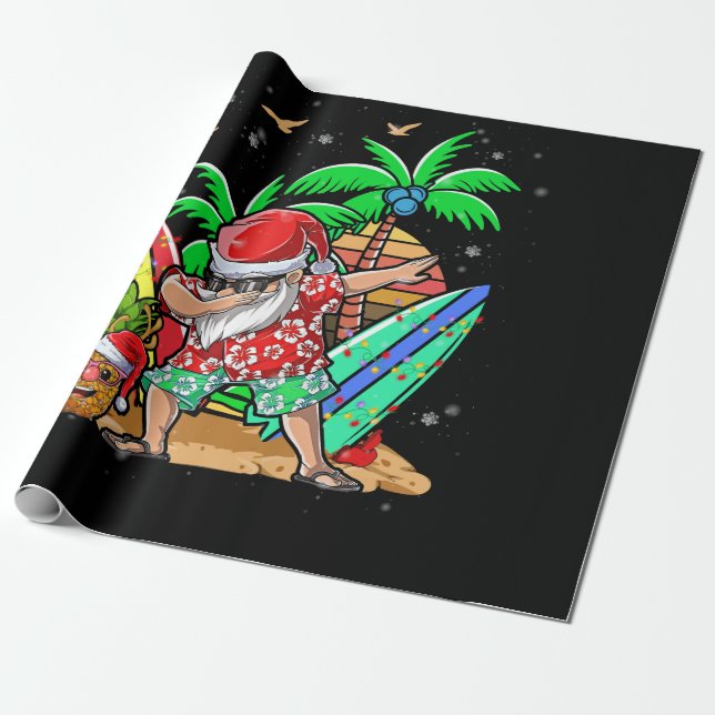Dabbing Santa Christmas in July Kids Hawaiian Wrapping Paper (Unrolled)