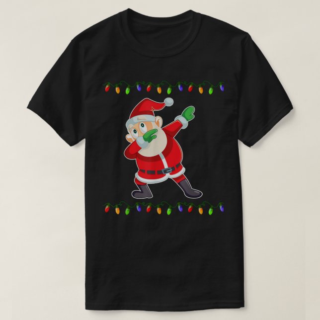 Dabbing Santa Christmas Lights Dab Funny Santa Cos T-Shirt (Design Front)