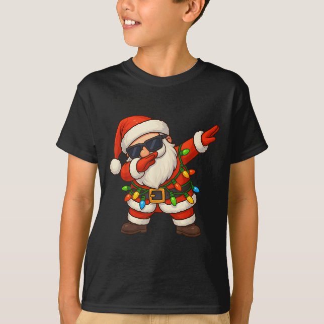 Dabbing Santa Christmas Lights Dab Xmas Girls Boys T-Shirt (Front)