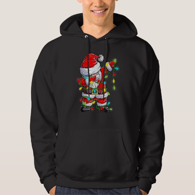 Dabbing Santa  Christmas Tree Lights Happy Xmas 3 Hoodie (Front)