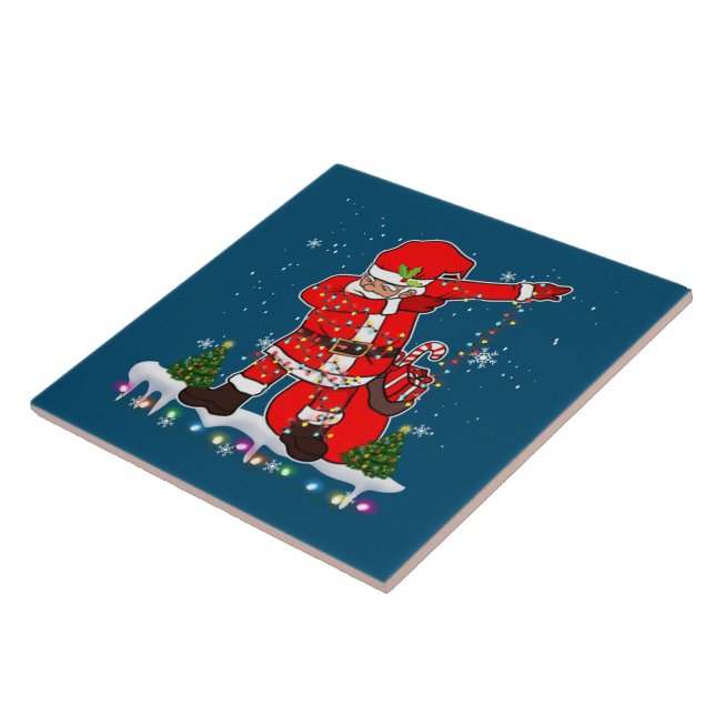 Dabbing Santa Christmas Tree Lights Xmas Gifts Boy Ceramic Tile (Side)