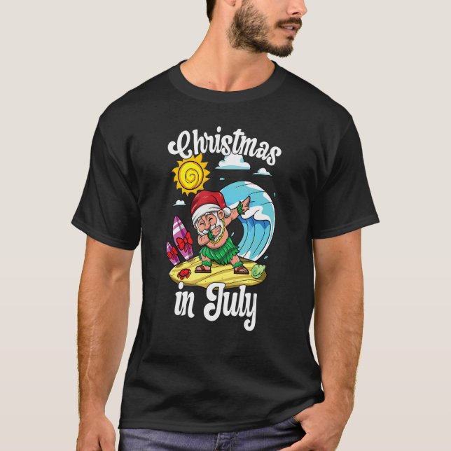 Dabbing Santa Claus Christmas In July Xmas Beach V T-Shirt (Front)