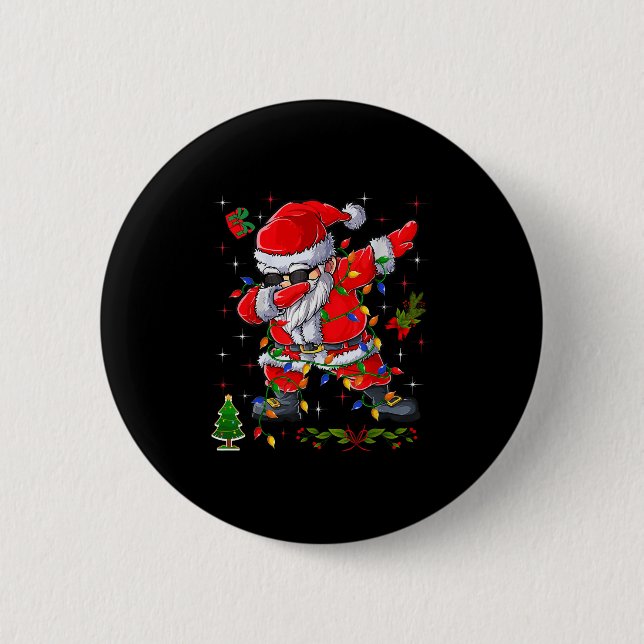 Dabbing Santa Claus Christmas Tree Lights Boys Kid 6 Cm Round Badge (Front)