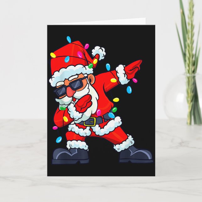 Dabbing Santa Claus Christmas Tree Lights Boys Kid Card (Front)
