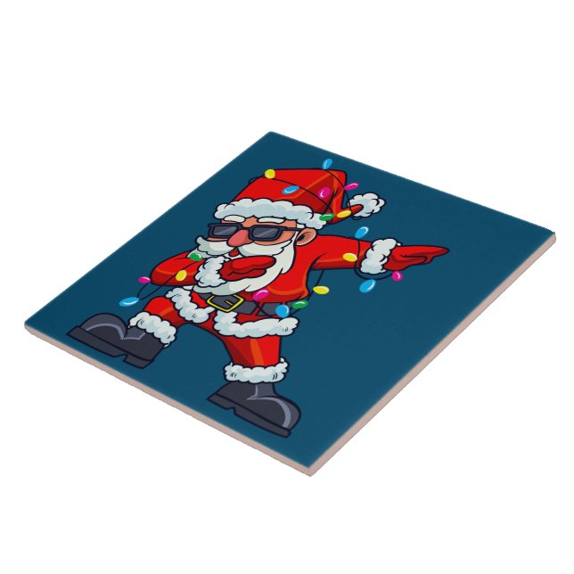 Dabbing Santa Claus Christmas Tree Lights Boys Kid Ceramic Tile (Side)