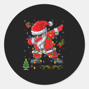 Dabbing Santa Claus Christmas Tree Lights Boys Kid Classic Round Sticker