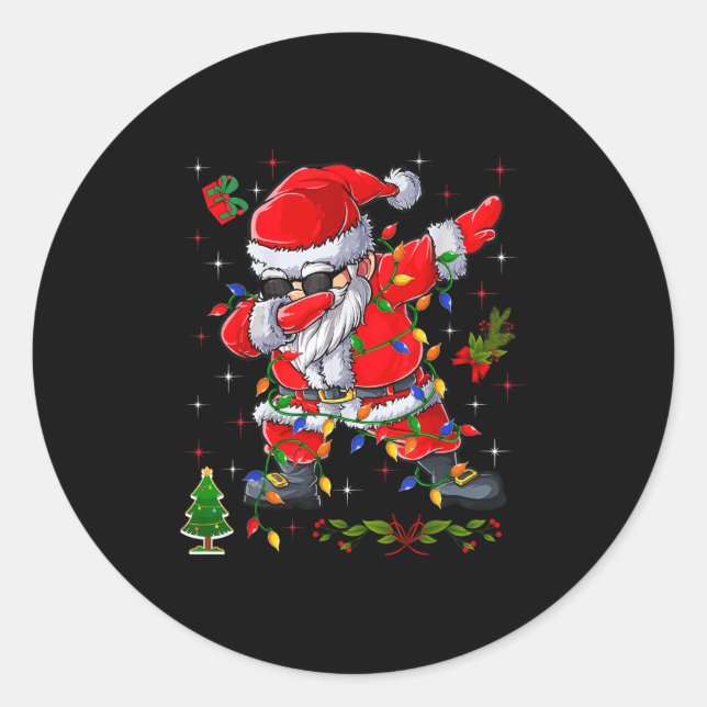 Dabbing Santa Claus Christmas Tree Lights Boys Kid Classic Round Sticker (Front)