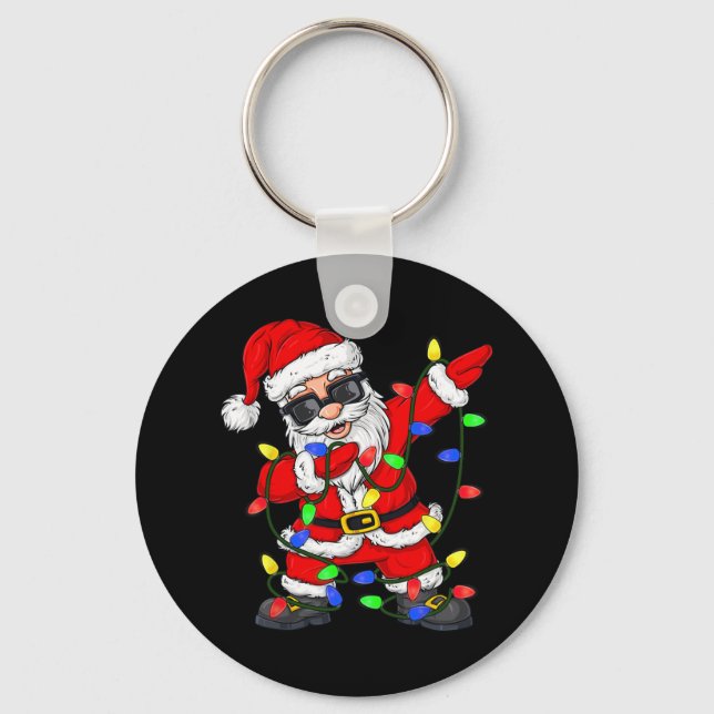 Dabbing Santa Claus Christmas Tree Lights Boys Kid Key Ring (Front)