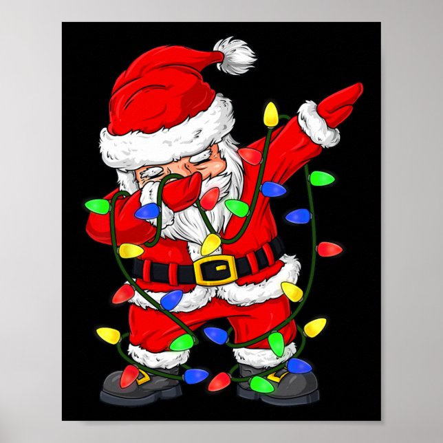 Dabbing Santa Claus Christmas Tree Lights Boys Kid Poster (Front)