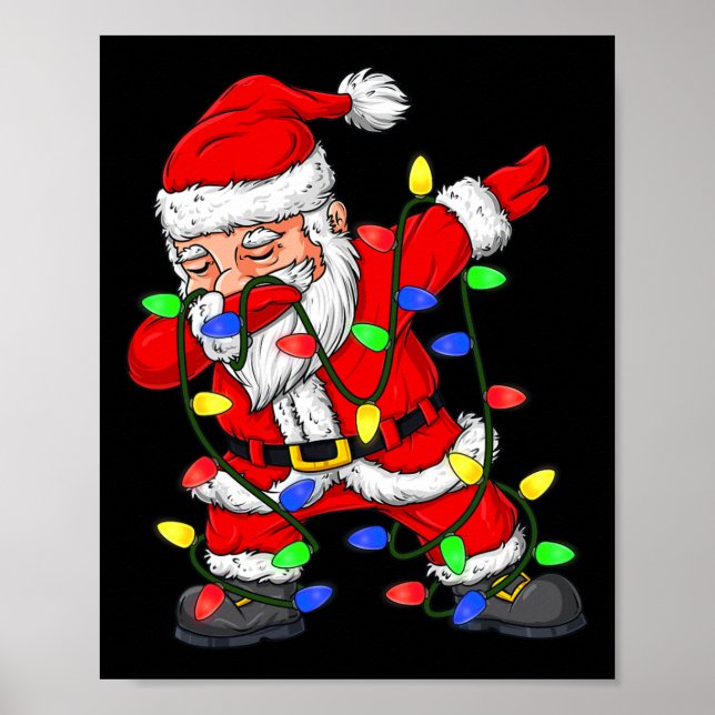 Dabbing Santa Claus Christmas Tree Lights Boys Kid Poster (Front)
