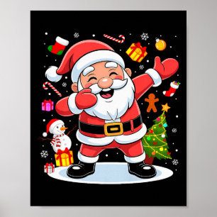 Dabbing Santa Claus Christmas Tree Lights Boys Kid Poster