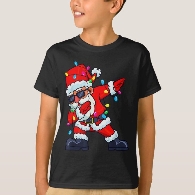 Dabbing Santa Claus Christmas Tree Lights Boys Kid T-Shirt (Front)