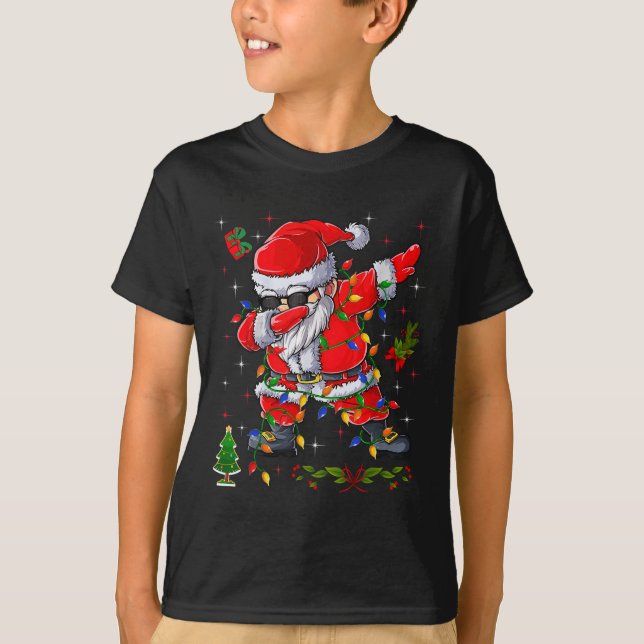 Dabbing Santa Claus Christmas Tree Lights Boys Kid T-Shirt (Front)