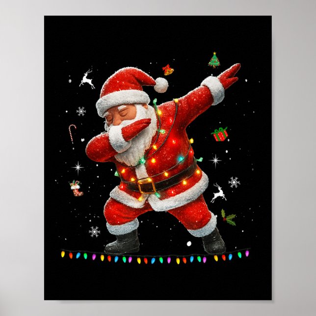 Dabbing Santa Claus Light Christmas Boys Men Funny Poster (Front)