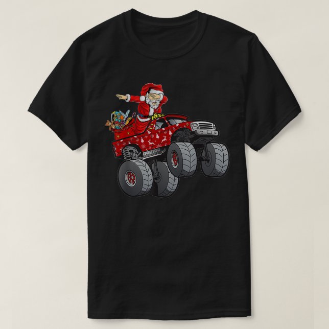 Dabbing Santa Claus Riding Monster Truck Boys Kids T-Shirt (Design Front)