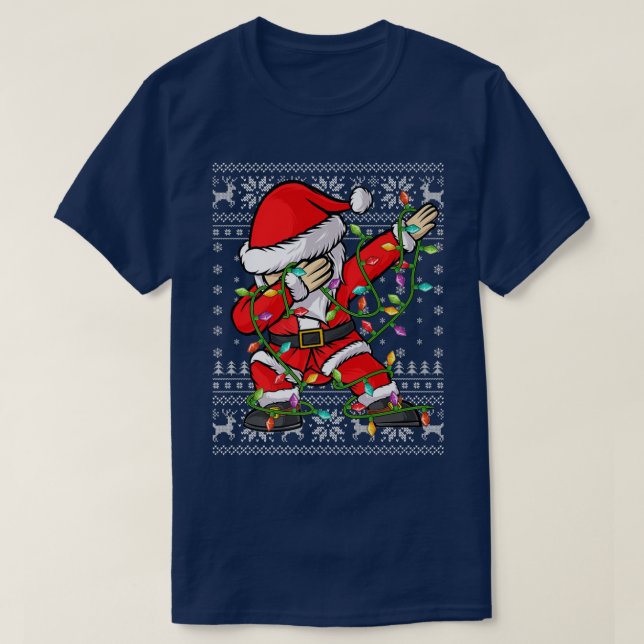 Dabbing Santa Claus Xmas Lights Ugly Santa Christm T-Shirt (Design Front)