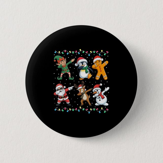 Dabbing Santa Elf Friends Boys Girls Men Funny Chr 6 Cm Round Badge (Front)