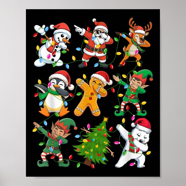 Dabbing Santa Elf Friends Boys Girls Xmas Pjs Cost Poster (Front)