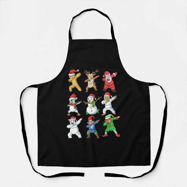 Dabbing Santa Elf Friends Christmas Apron (Front)