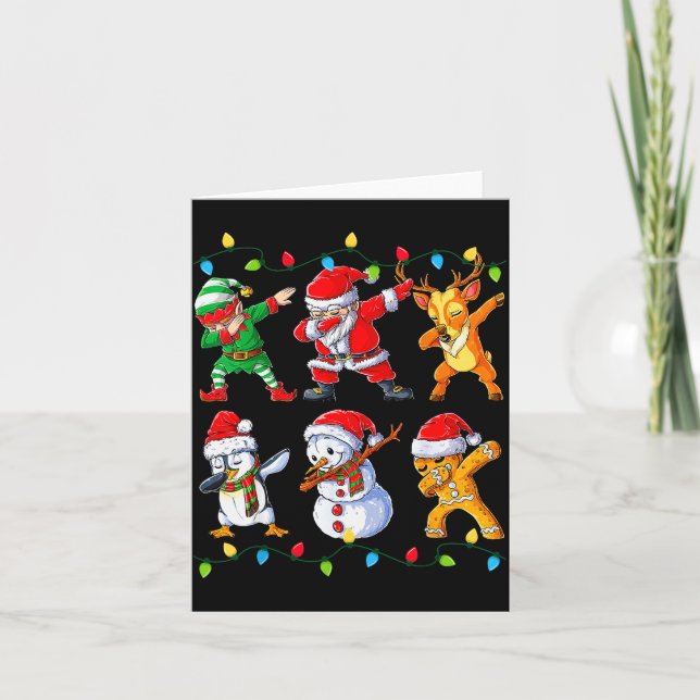 Dabbing Santa Elf Friends Christmas Boys Girls Men Card (Front)