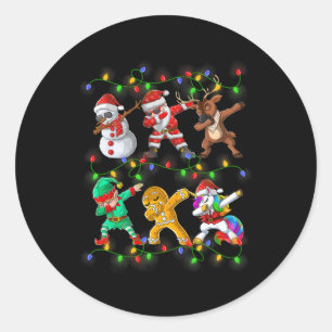 Dabbing Santa Elf Friends Christmas Boys Girls Men Classic Round Sticker