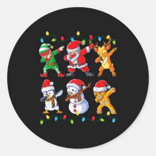 Dabbing Santa Elf Friends Christmas Boys Girls Men Classic Round Sticker
