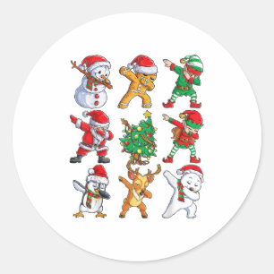 Dabbing Santa Elf Friends Christmas Boys Girls Men Classic Round Sticker