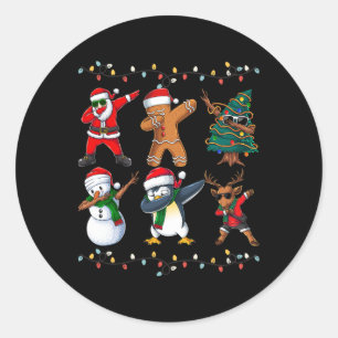 Dabbing Santa Elf Friends Christmas Boys Girls Men Classic Round Sticker