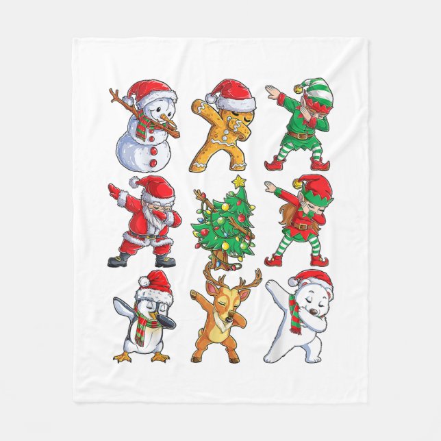 Dabbing Santa Elf Friends Christmas Boys Girls Men Fleece Blanket (Front)
