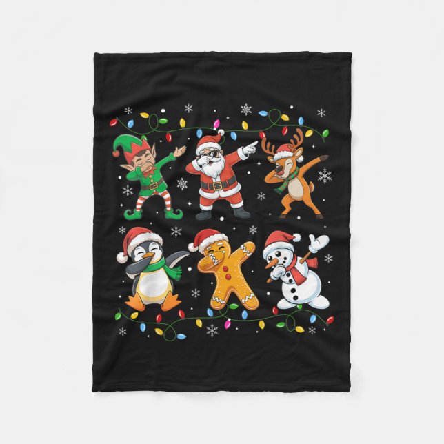 Dabbing Santa Elf Friends Christmas Boys Girls Men Fleece Blanket (Front)
