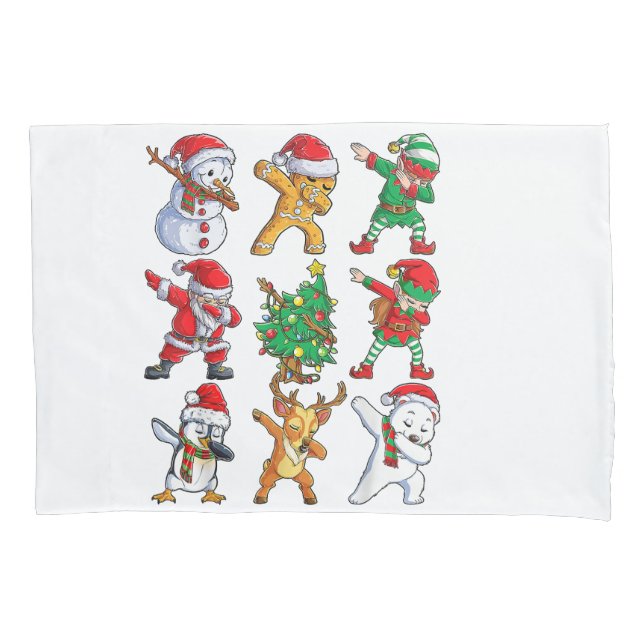 Dabbing Santa Elf Friends Christmas Boys Girls Men Pillowcase (Front)
