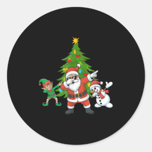 Dabbing Santa Elf Friends Christmas Boys Girls Xma Classic Round Sticker