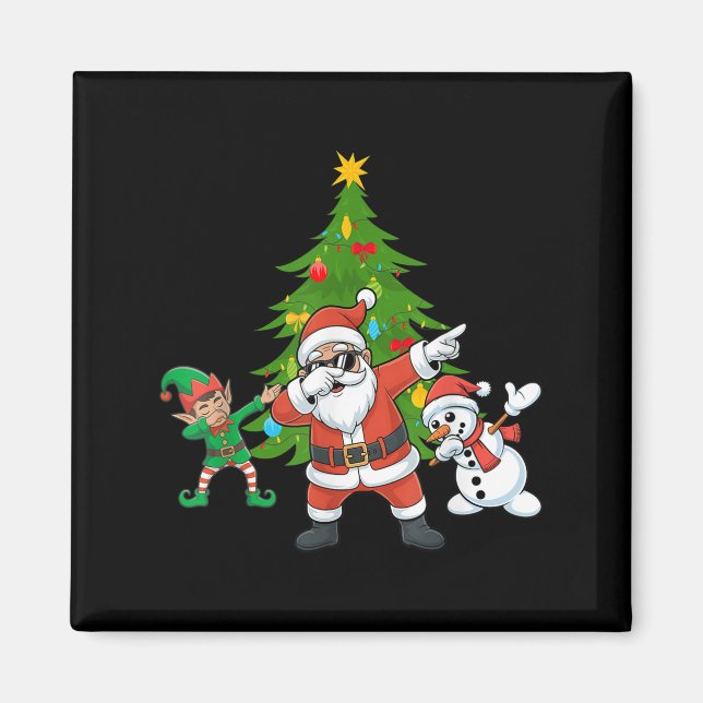 Dabbing Santa Elf Friends Christmas Boys Girls Xma Magnet (Front)