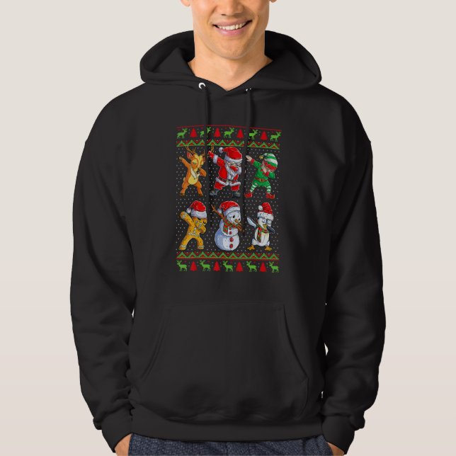 Dabbing Santa Elf Friends  Christmas Hoodie (Front)