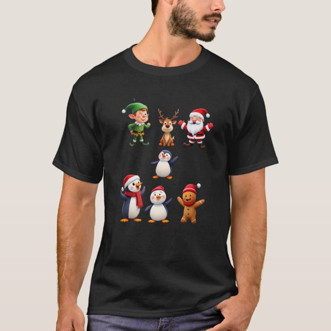 Dabbing Santa Elf Friends Christmas Squad Dab Prem T-Shirt (Front)