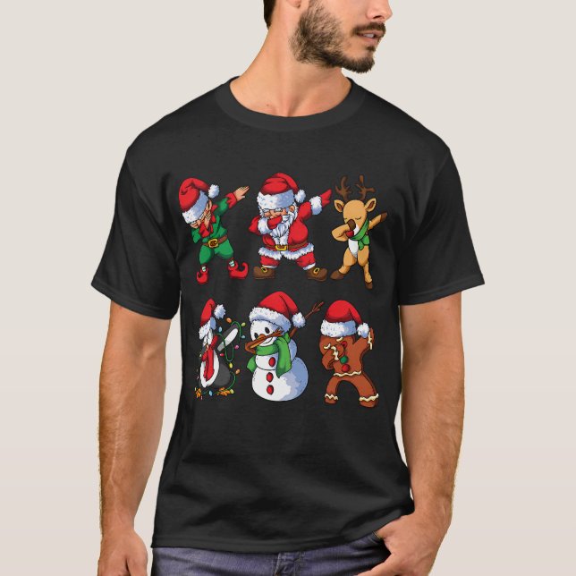 Dabbing santa elf friends christmas T-Shirt (Front)
