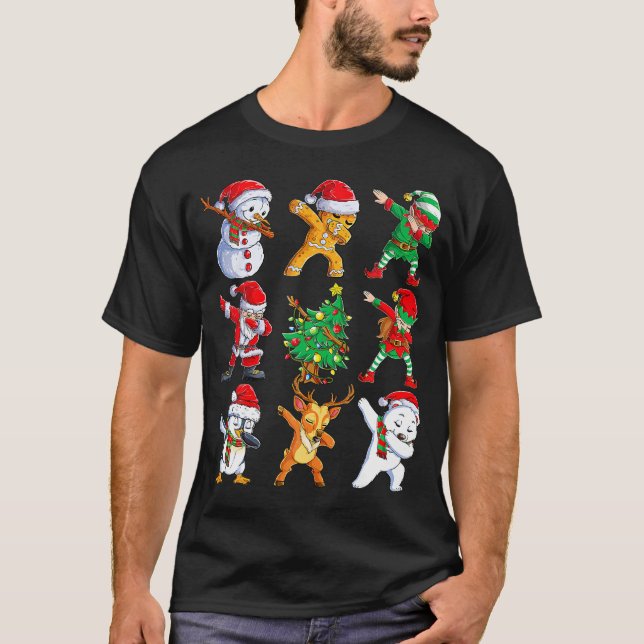 Dabbing Santa Elf Friends Christmas T-Shirt (Front)